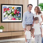 Bunte Tulpen in weißer Vase Diamond Painting