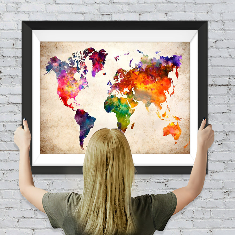 Bunte Weltkarte auf Leder Diamond Painting