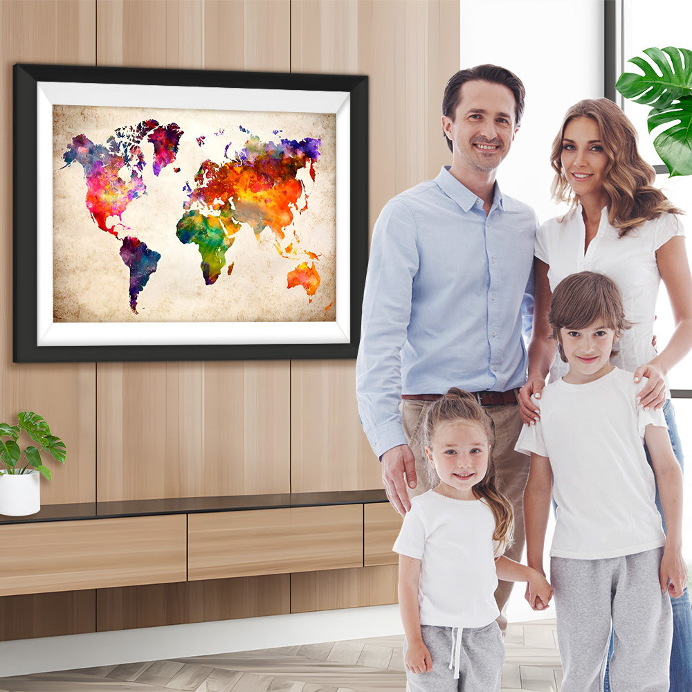 Bunte Weltkarte auf Leder Diamond Painting