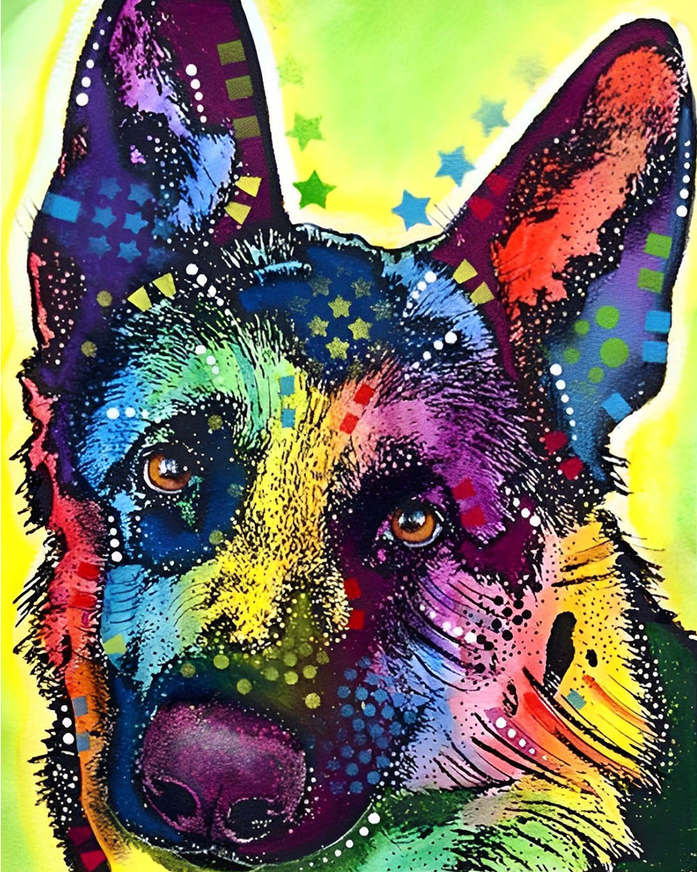 Bunter Deutscher Schäferhund Diamond Painting