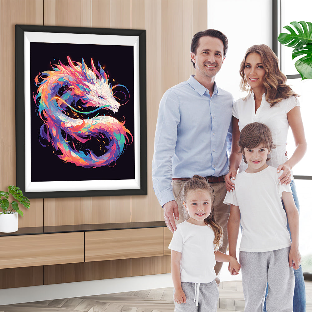 Bunter Drache in der Dunkelheit Diamond Painting