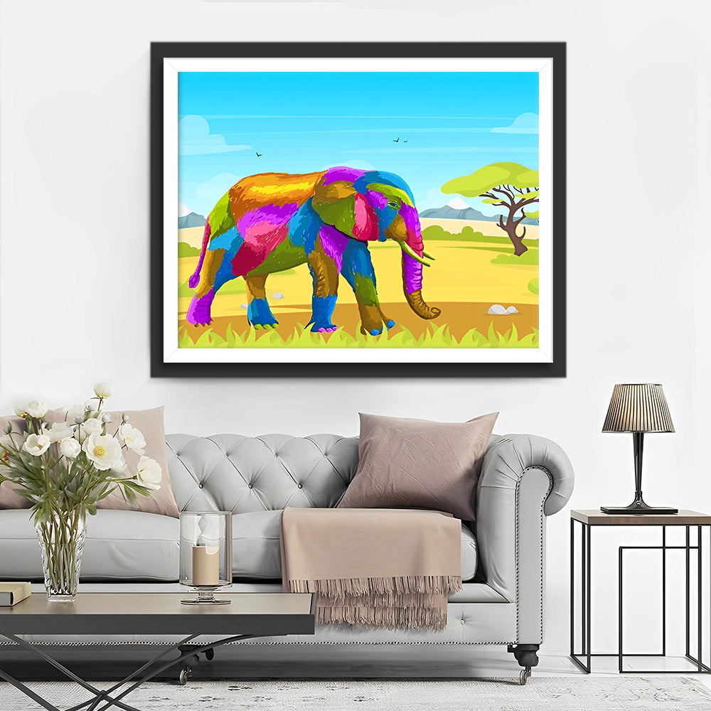 Bunter Elefant auf der Wiese Diamond Painting