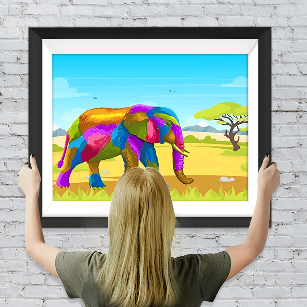 Bunter Elefant auf der Wiese Diamond Painting