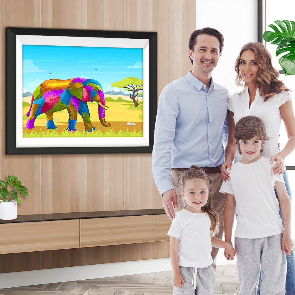 Bunter Elefant auf der Wiese Diamond Painting