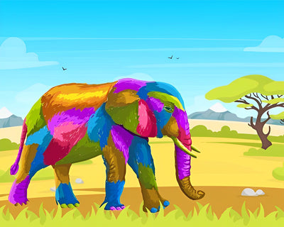 Bunter Elefant auf der Wiese Diamond Painting
