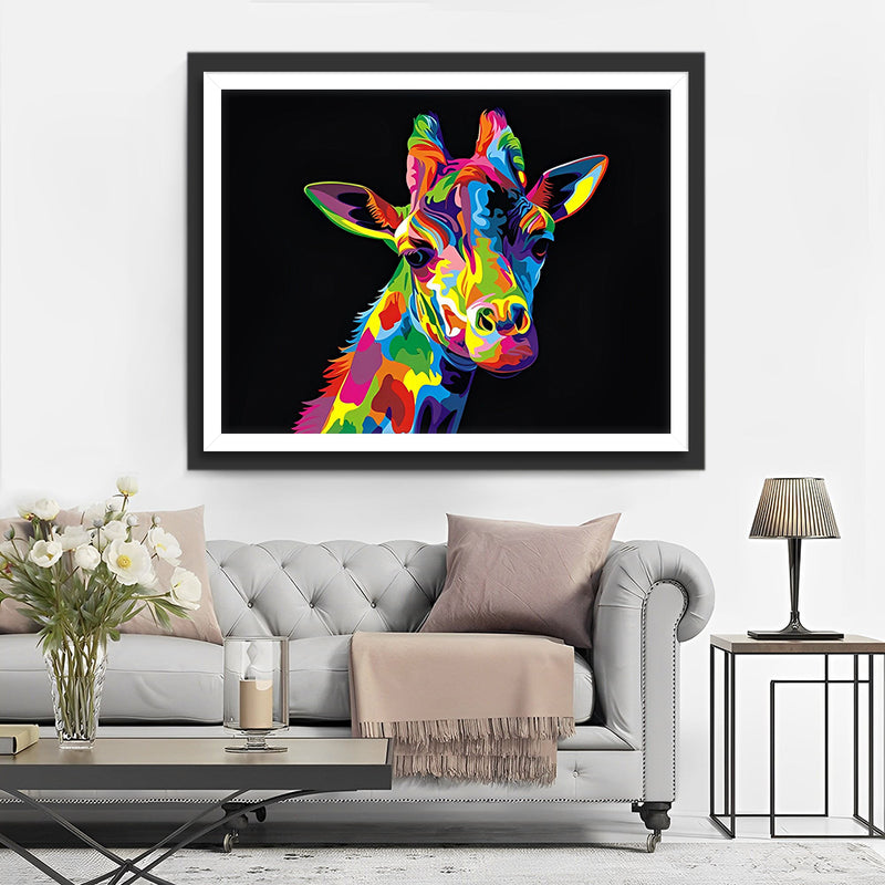 Bunter Giraffenkopf im Dunkeln Diamond Painting