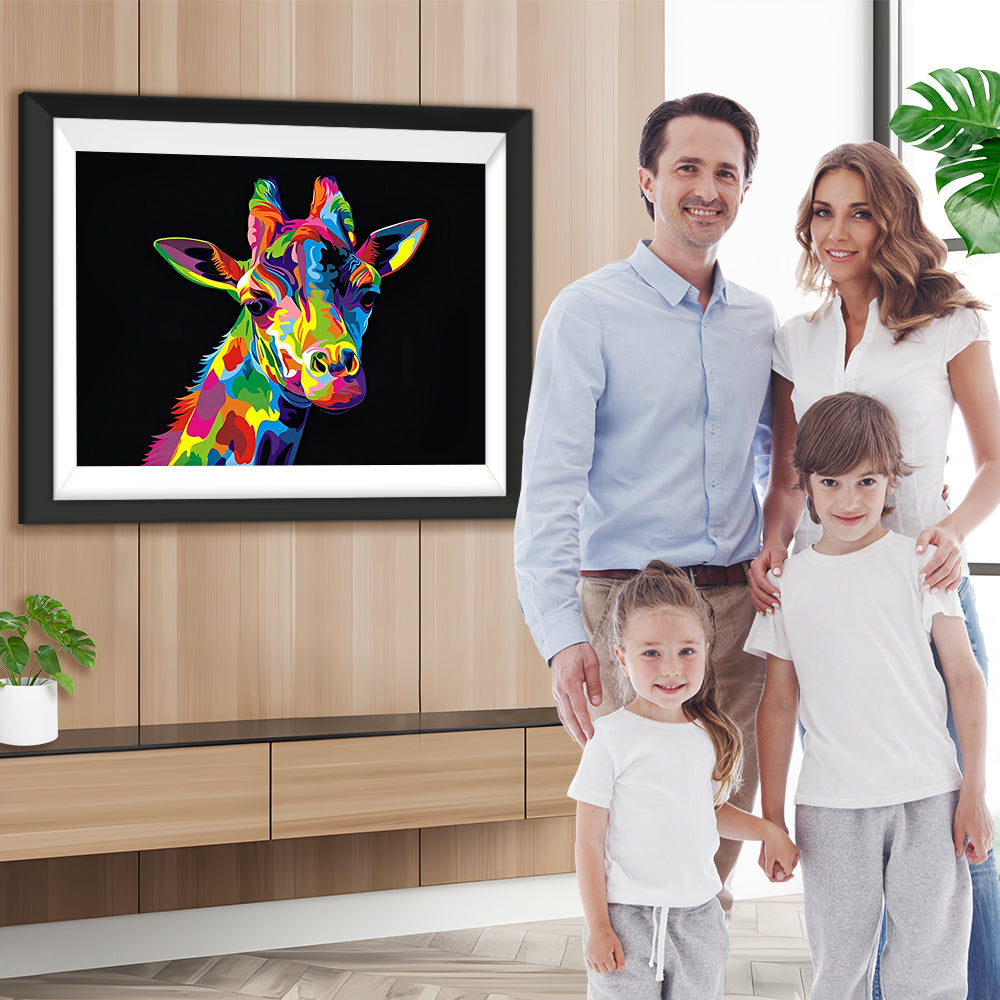 Bunter Giraffenkopf im Dunkeln Diamond Painting