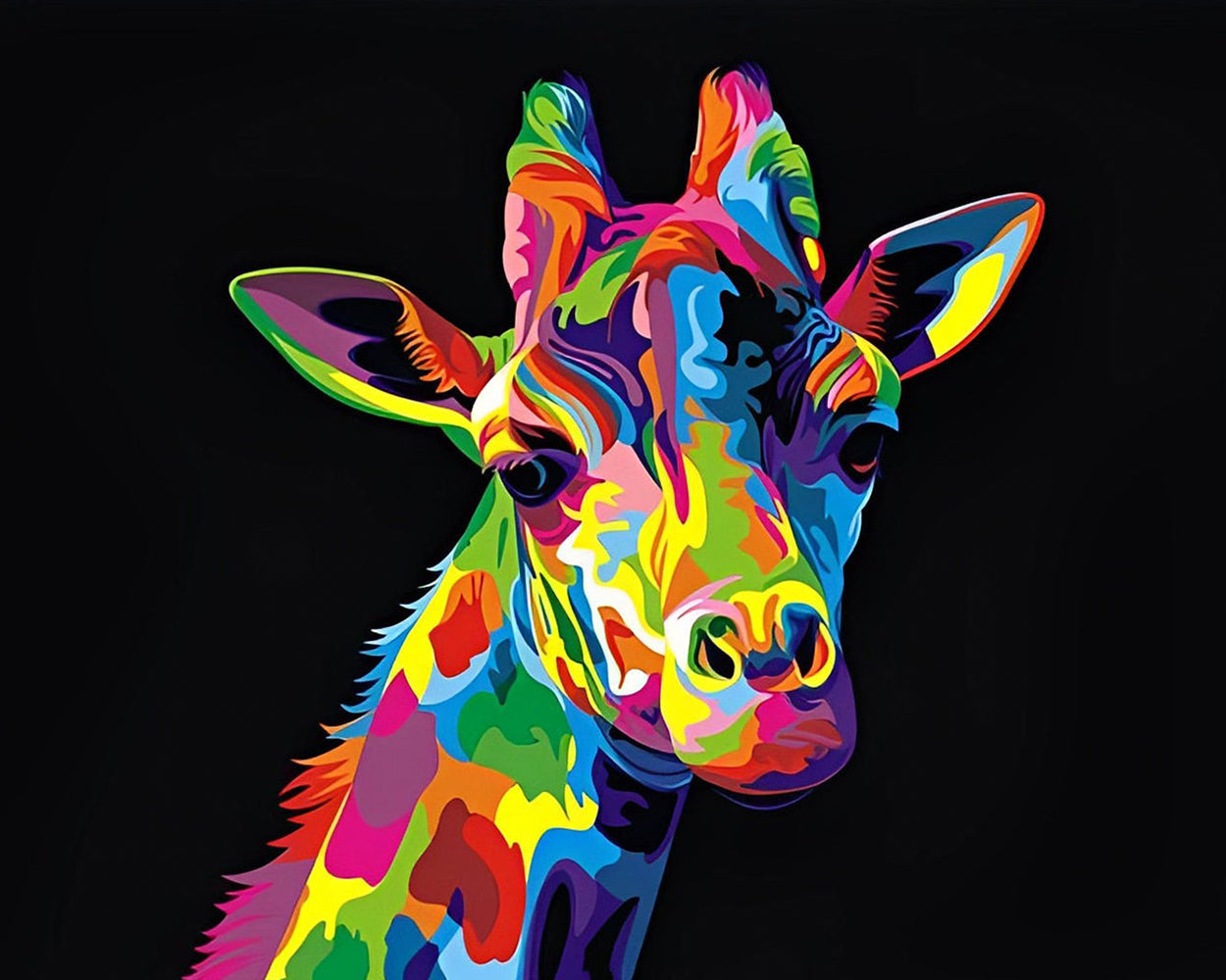 Bunter Giraffenkopf im Dunkeln Diamond Painting