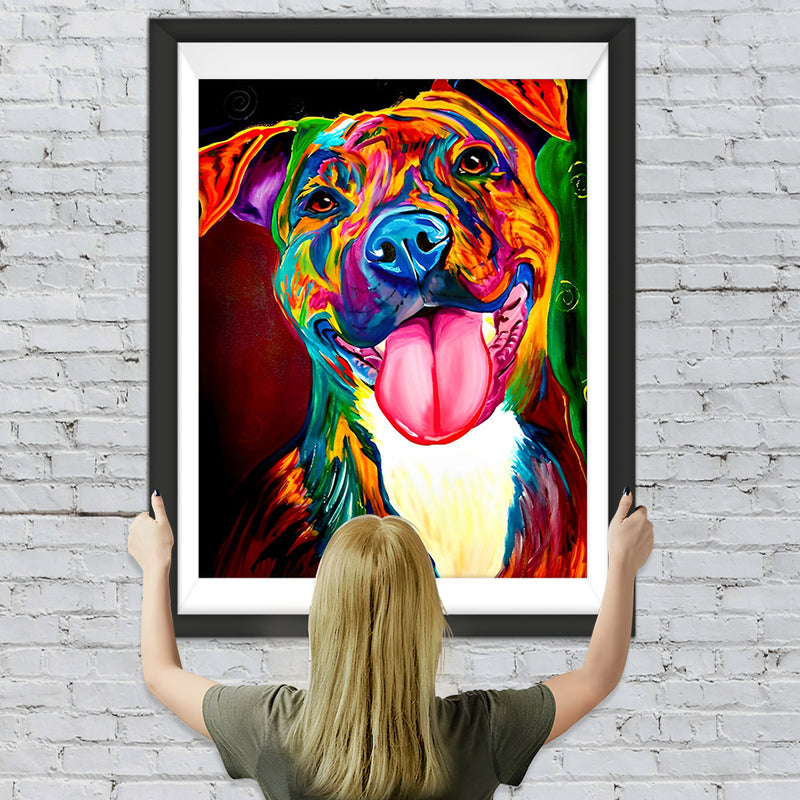 Bunter Hund mit herausgestreckter Zunge Diamond Painting