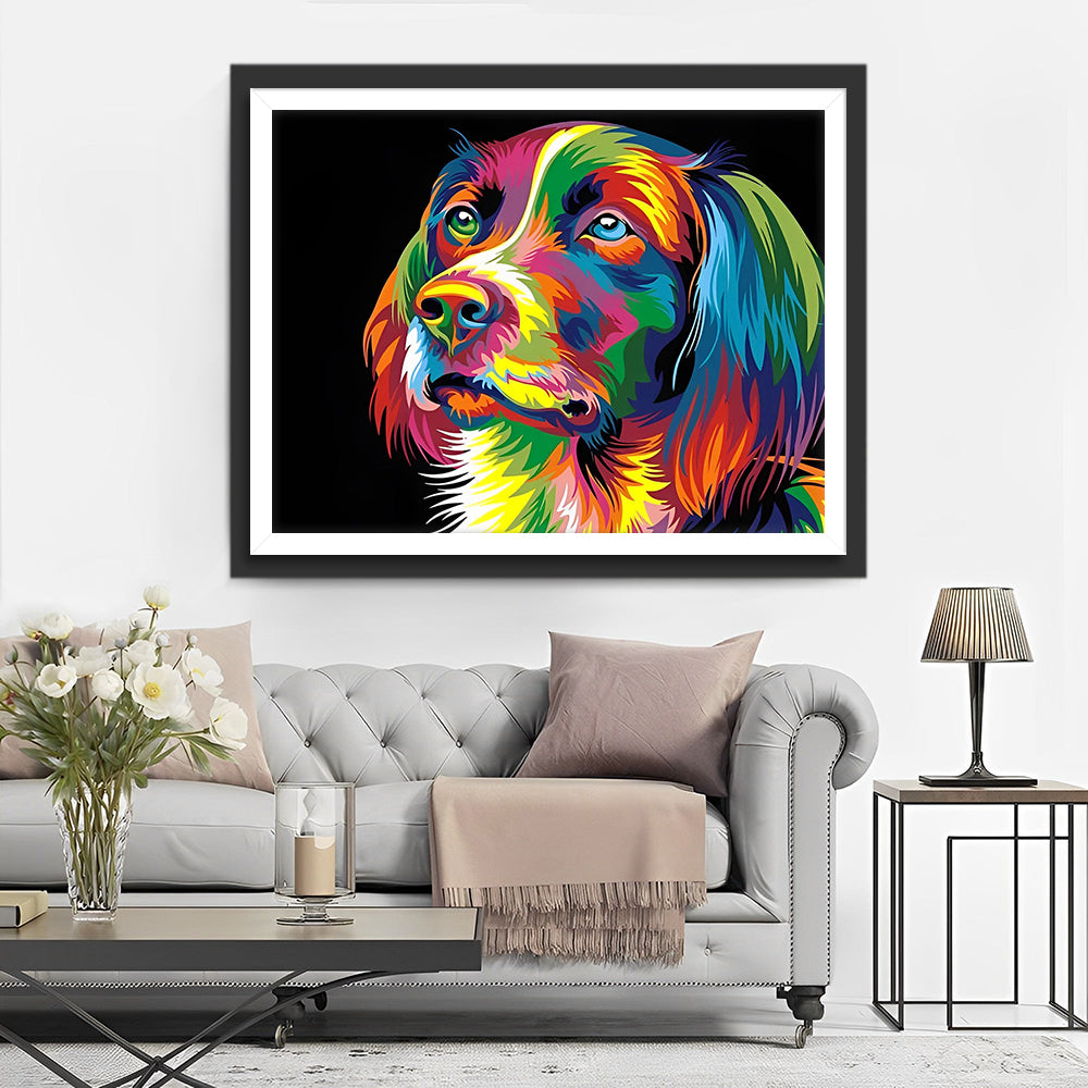 Bunter Hundekopf im Dunkeln Diamond Painting