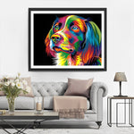 Bunter Hundekopf im Dunkeln Diamond Painting