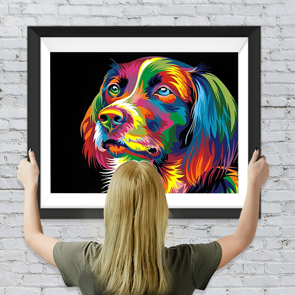 Bunter Hundekopf im Dunkeln Diamond Painting