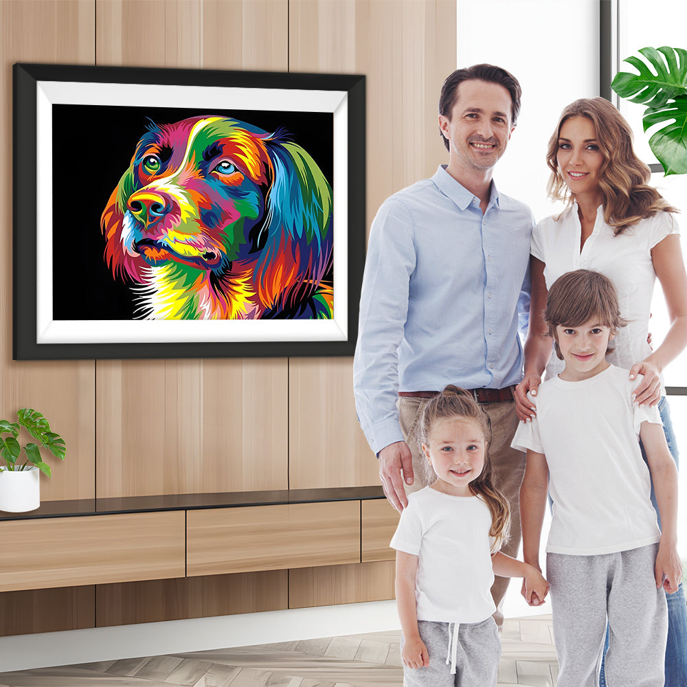 Bunter Hundekopf im Dunkeln Diamond Painting