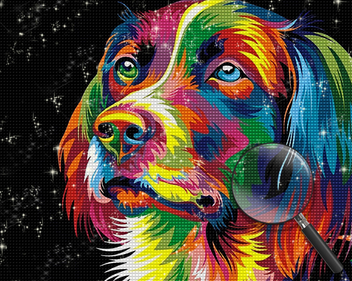 Bunter Hundekopf im Dunkeln Diamond Painting