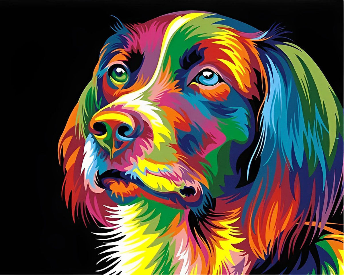 Bunter Hundekopf im Dunkeln Diamond Painting