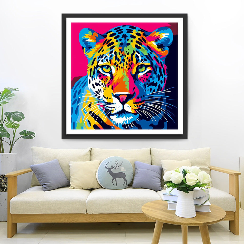 Bunter Leopardenkopf Diamond Painting