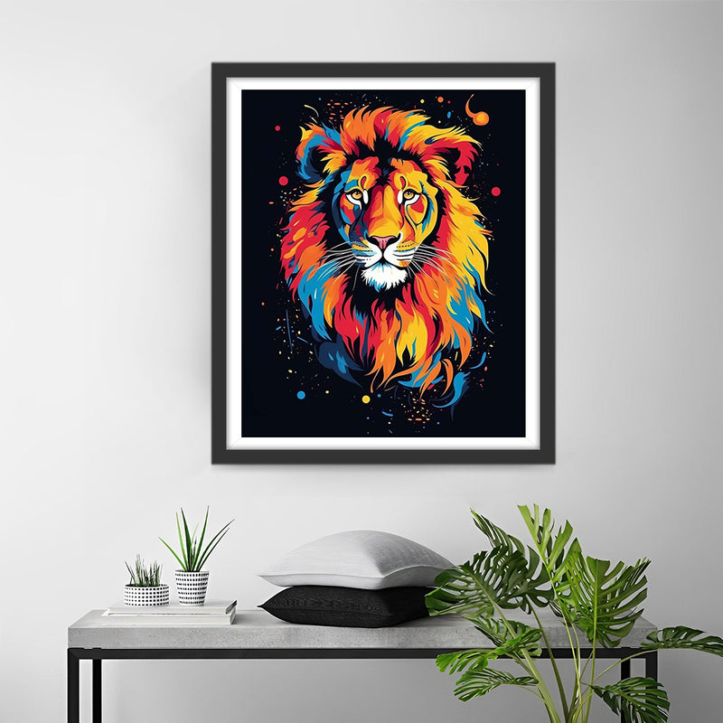 Bunter Löwe mit gelben Augen Diamond Painting