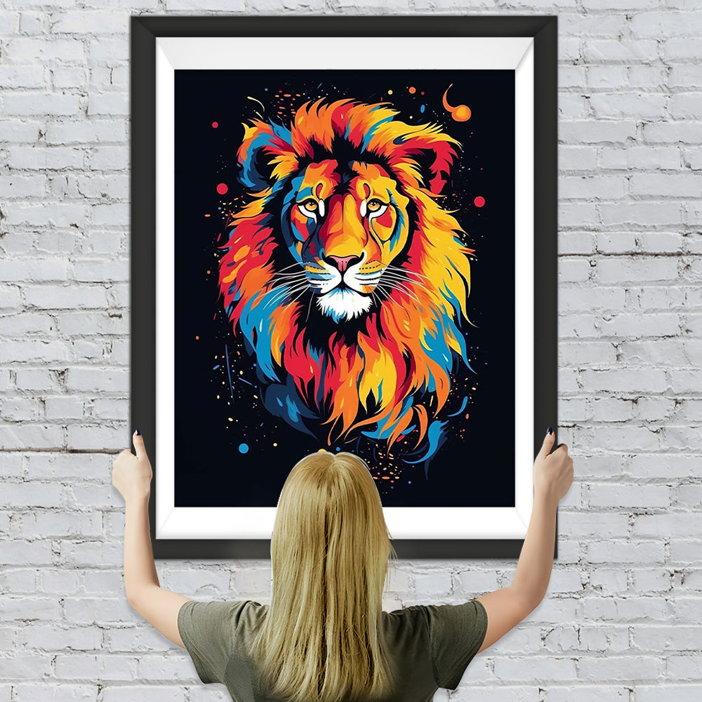 Bunter Löwe mit gelben Augen Diamond Painting