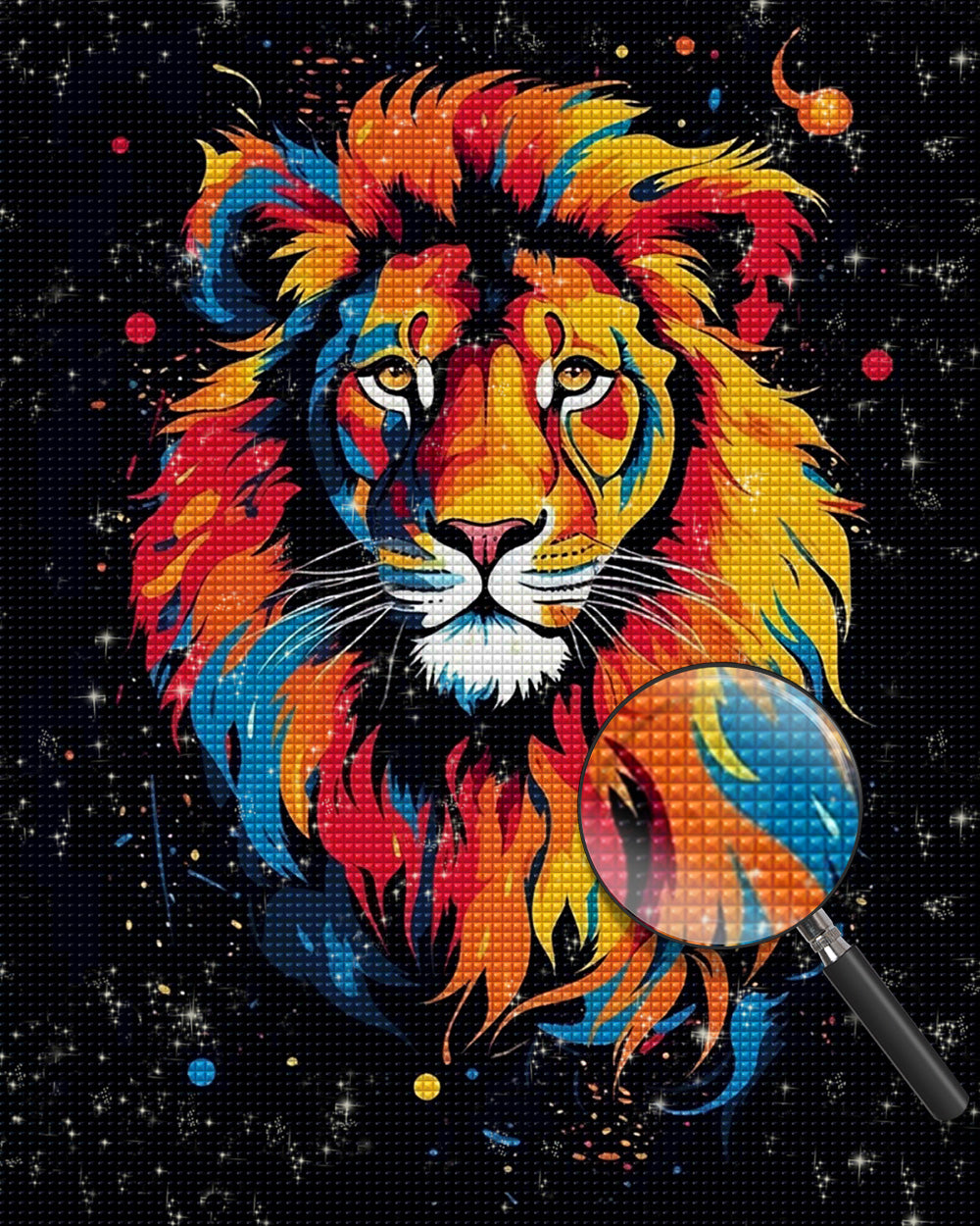 Bunter Löwe mit gelben Augen Diamond Painting