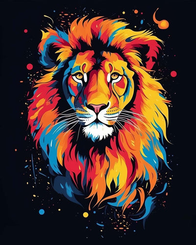 Bunter Löwe mit gelben Augen Diamond Painting