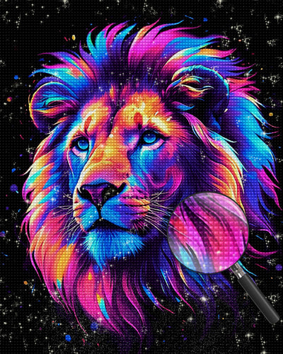 Bunter Löwenkopf Diamond Painting