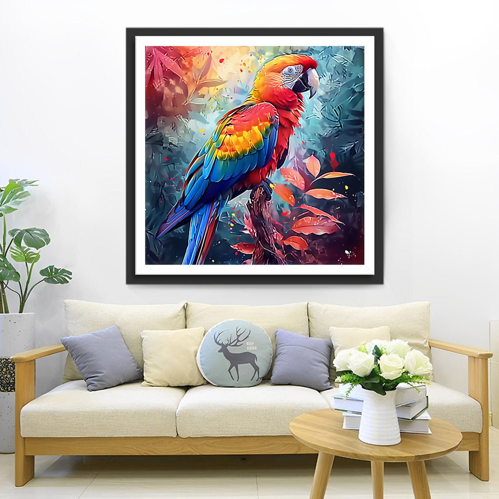 Bunter Papagei auf einem Zweig Diamond Painting