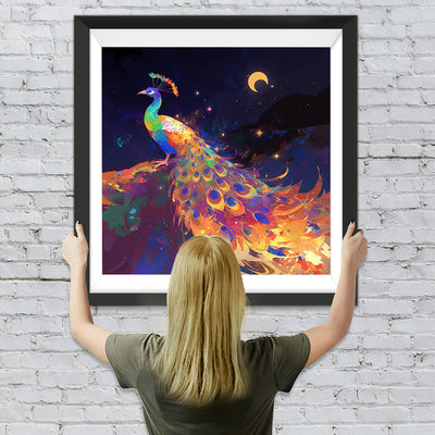 Bunter Pfau und Mond Diamond Painting