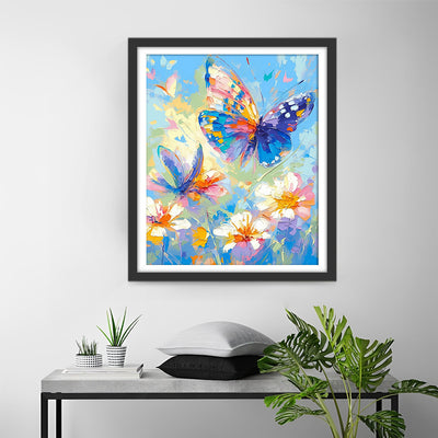 Bunter Schmetterling und weiße Blumen Diamond Painting