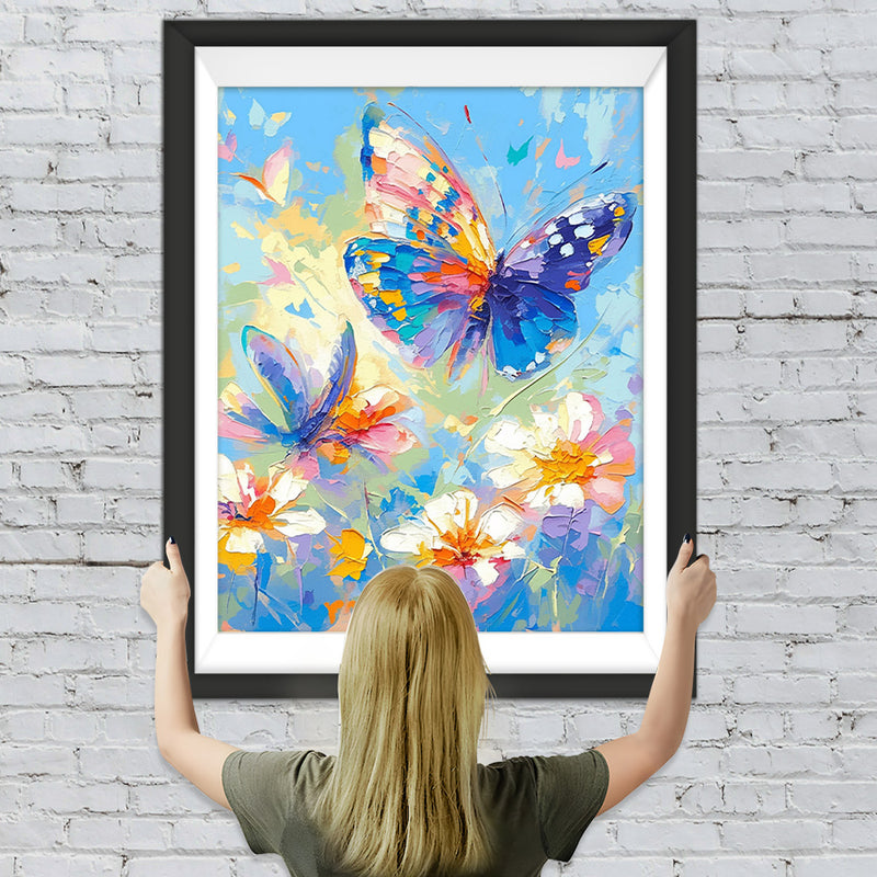 Bunter Schmetterling und weiße Blumen Diamond Painting