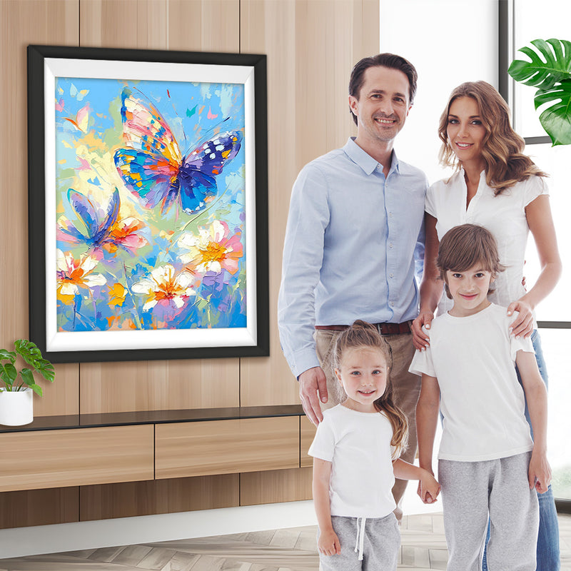 Bunter Schmetterling und weiße Blumen Diamond Painting