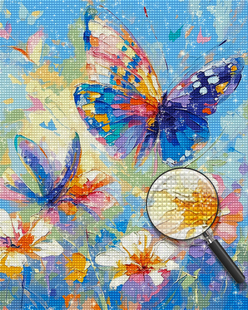 Bunter Schmetterling und weiße Blumen Diamond Painting