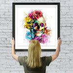 Bunter Totenkopf und Blumen Diamond Painting