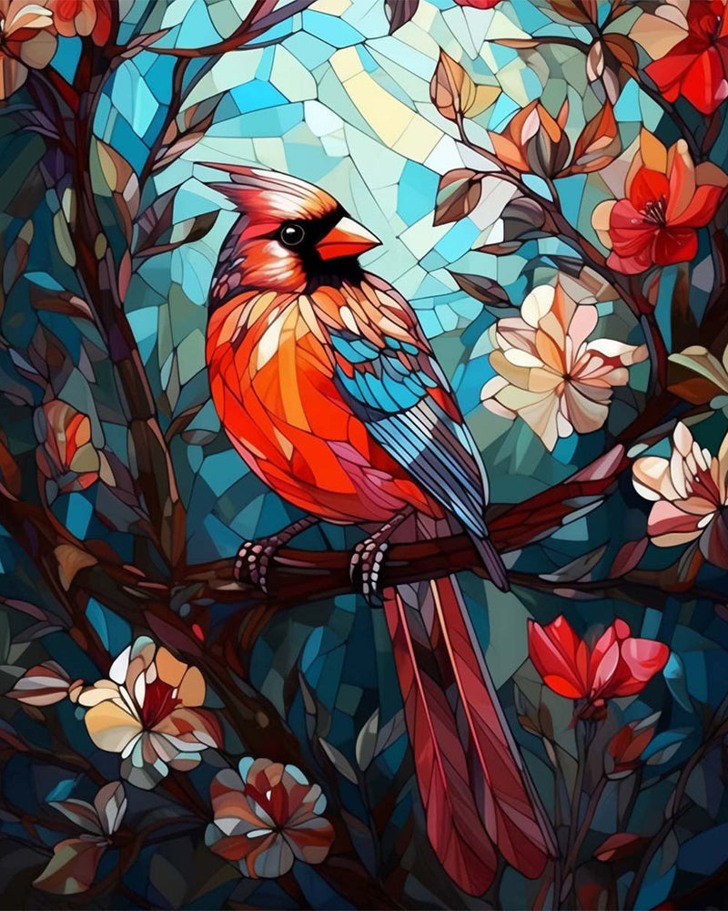 Bunter Vogel auf dem Blumenzweig Diamond Painting