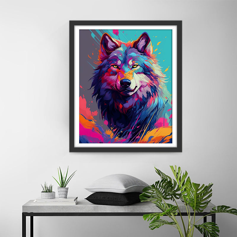Bunter Wolf mit grimmigen Augen Diamond Painting