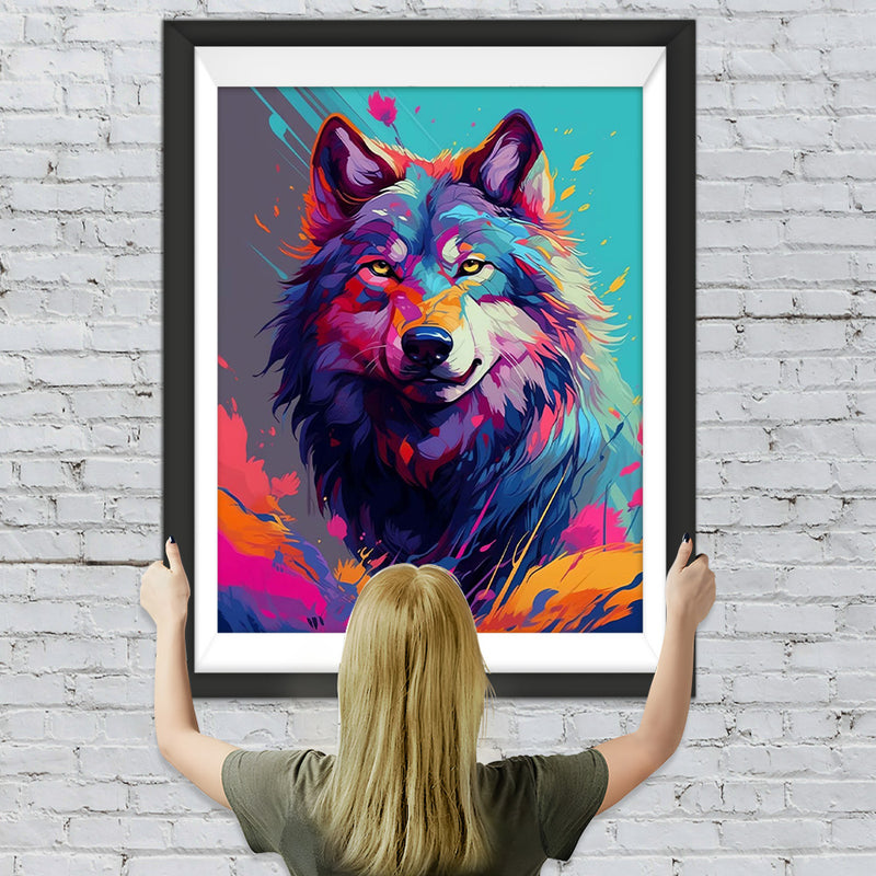 Bunter Wolf mit grimmigen Augen Diamond Painting