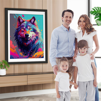 Bunter Wolf mit grimmigen Augen Diamond Painting