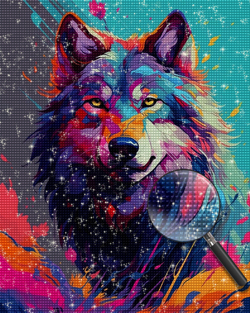 Bunter Wolf mit grimmigen Augen Diamond Painting