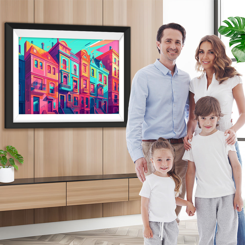 Buntes abstraktes Gebäude Diamond Painting