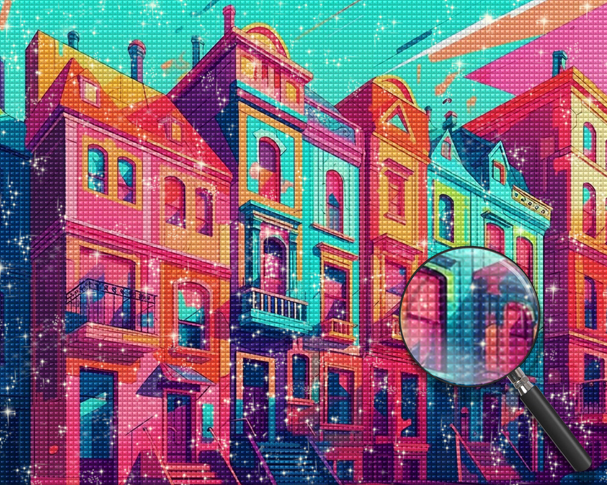 Buntes abstraktes Gebäude Diamond Painting
