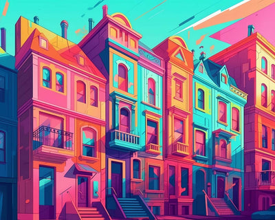 Buntes abstraktes Gebäude Diamond Painting