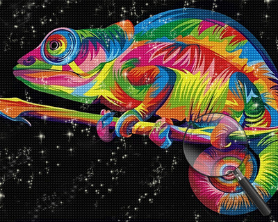 Buntes Chamäleon im Dunkeln Diamond Painting