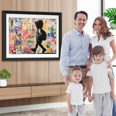 Buntes Graffiti eines kleinen Jungen, der eine Schultasche trägt Diamond Painting