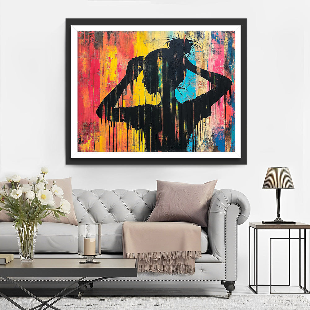 Buntes Graffiti eines Mädchens mit Haarknoten Diamond Painting