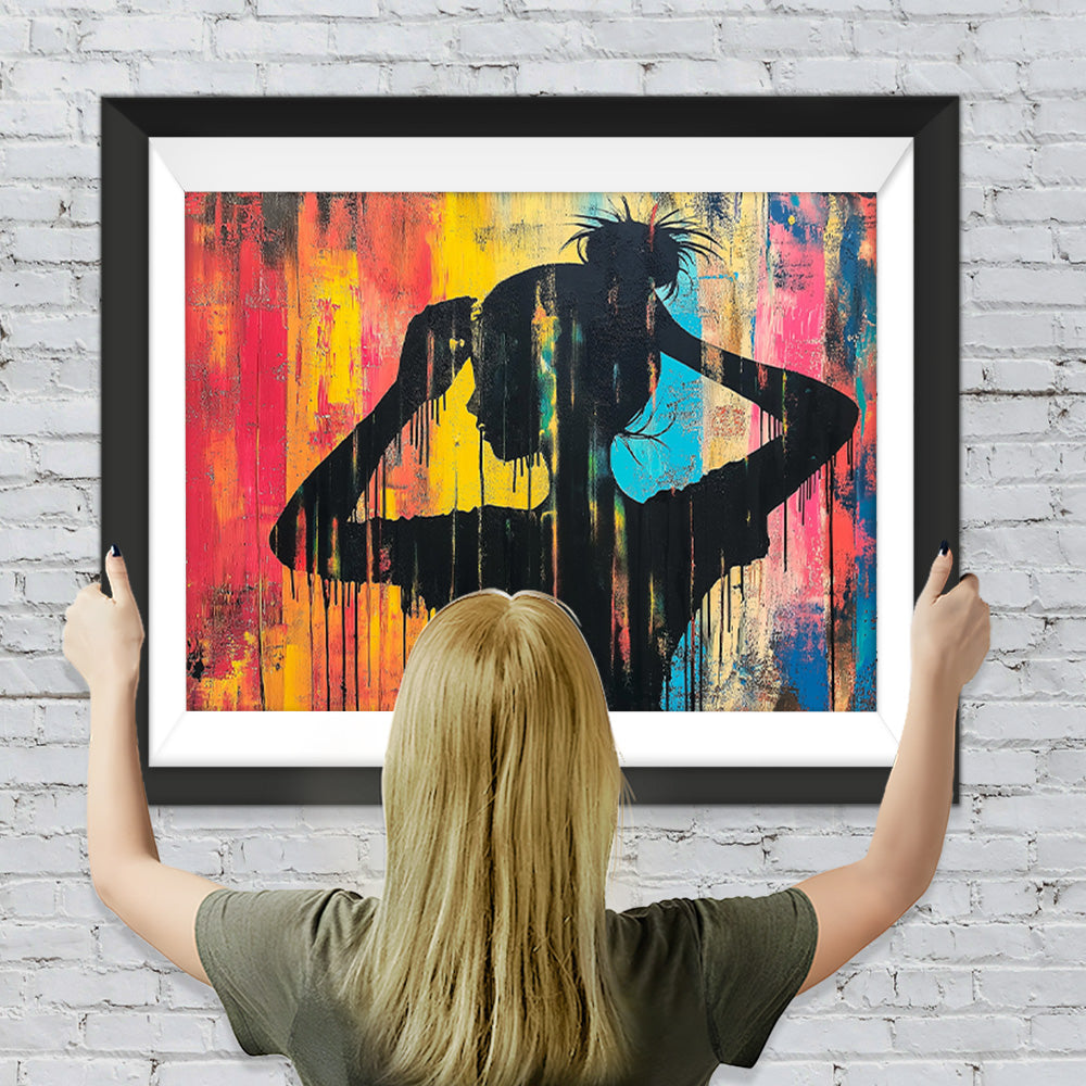 Buntes Graffiti eines Mädchens mit Haarknoten Diamond Painting