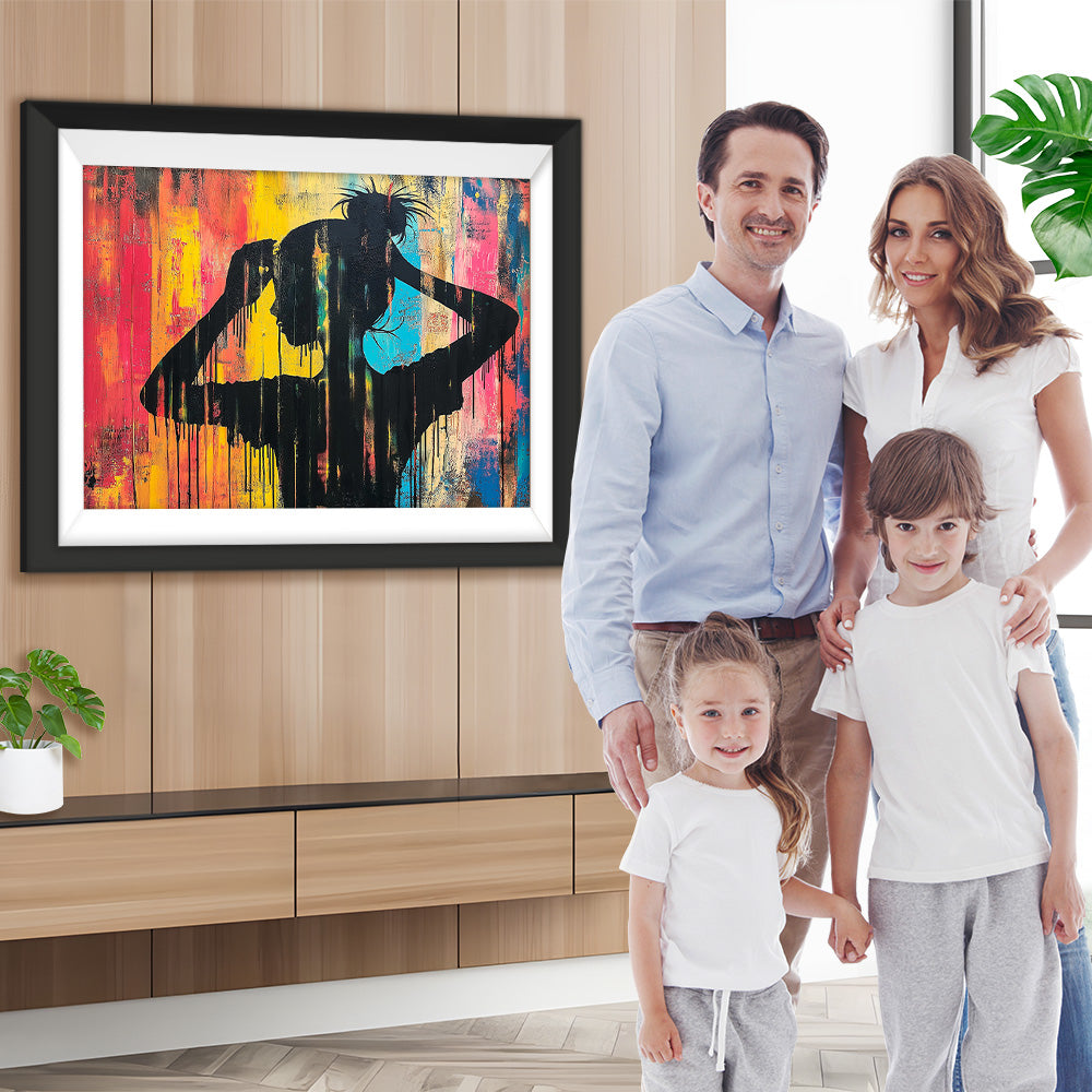 Buntes Graffiti eines Mädchens mit Haarknoten Diamond Painting