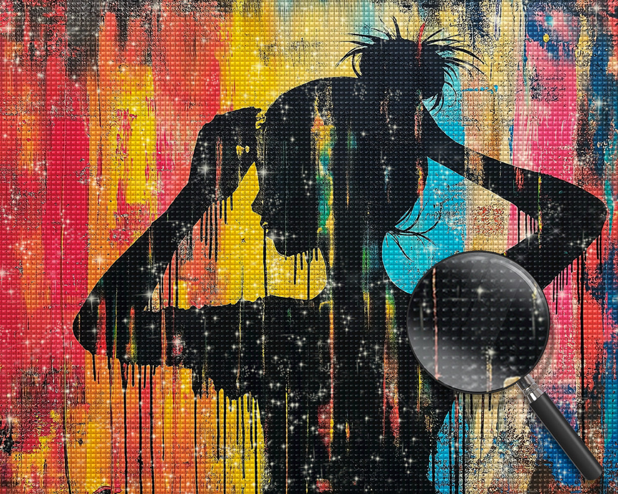 Buntes Graffiti eines Mädchens mit Haarknoten Diamond Painting