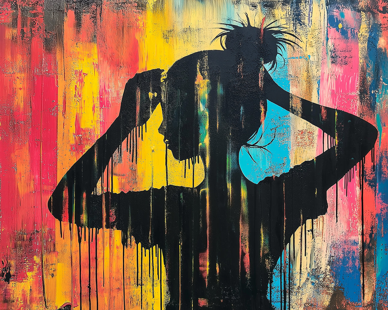 Buntes Graffiti eines Mädchens mit Haarknoten Diamond Painting