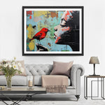 Buntes Graffiti eines Mädchens mit rotem Vogel Diamond Painting