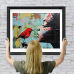 Buntes Graffiti eines Mädchens mit rotem Vogel Diamond Painting