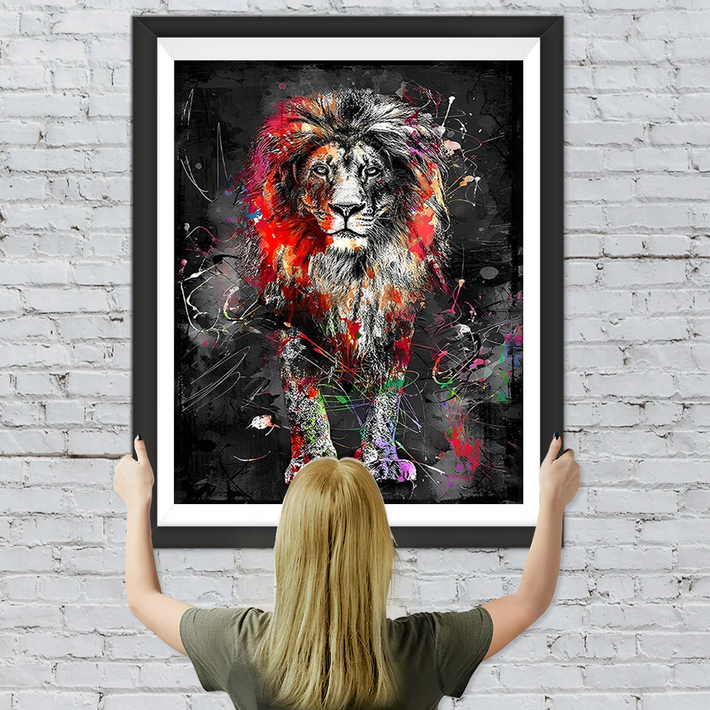 Buntes Graffiti Löwe im Dunkeln Diamond Painting